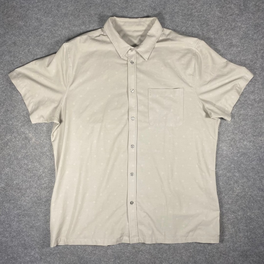 Vuori Mens Short Sleeve Bridge Button Down Shirt White Circles Print Stretch 2XL
